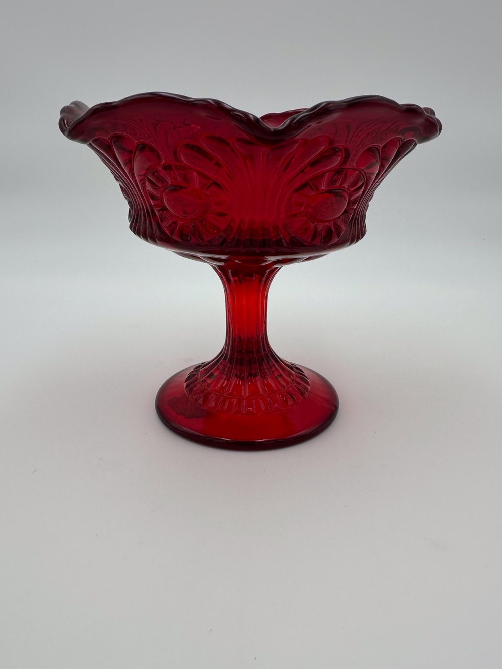 Vintage Fenton Ruby Red Scalloped Pedestal Candy Dish or Compote - Picture 2 of 8